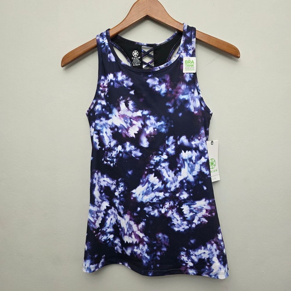 Gaiam Built in Bra Tank Top Medium Support Criss‎ Cross Back Activewear XS NEW